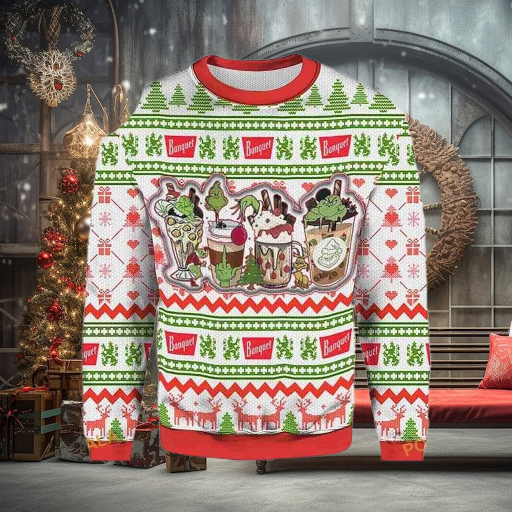 Grinch Coffee Latte Christmas 3D Knitting Pattern Ugly Christmas Holiday Sweater Grinch Coffee Latte Christmas 3D Knitting Pattern Ugly Christmas Holiday Sweater