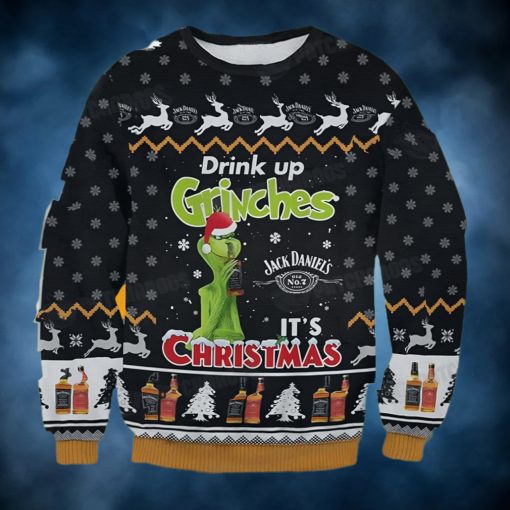 Grinch Drink Up Ugly Christmas Sweater 3D Funny Gift