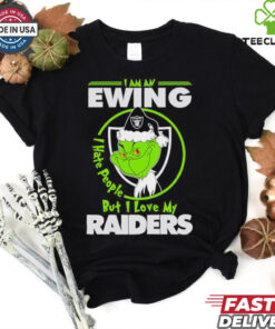Grinch Ewing I Love My Las Vegas Raiders Christmas Shirt featuring a playful Grinch design with a message of love for the Las Vegas Raiders, celebrating the holiday season.