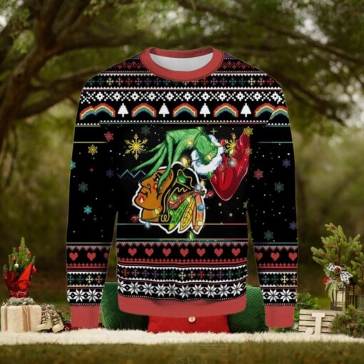 Grinch Gift Chicago Blackhawks Knitting Pattern 3D Print Ugly Sweater