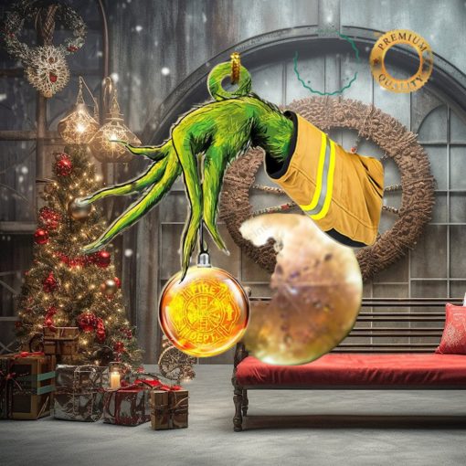 Grinch Hand Fire Dep Emble Christmas Ornament