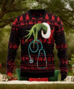 Grinch Hand For Nurse Wool Holiday Sweater