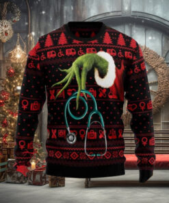 Grinch Hand For Nurse Wool Holiday Sweater