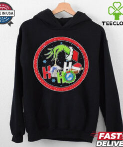 Grinch Hand Holding Ornament Detroit Lions Ho Ho Ho Christmas Shirt