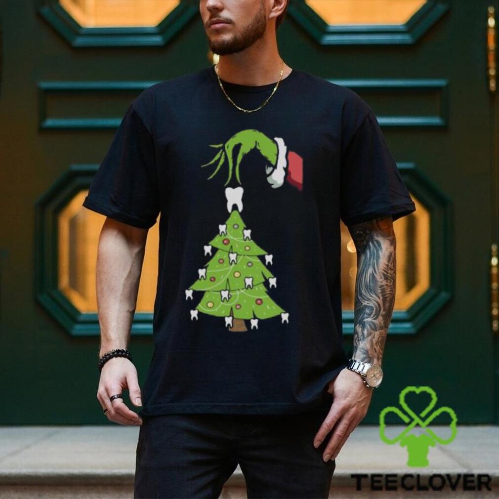 Grinch Hand Holding Tooth Dental Tree Christmas Shirt