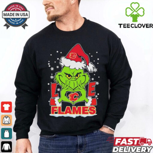 Grinch Hand Love Calgary Hockey Christmas Shirt