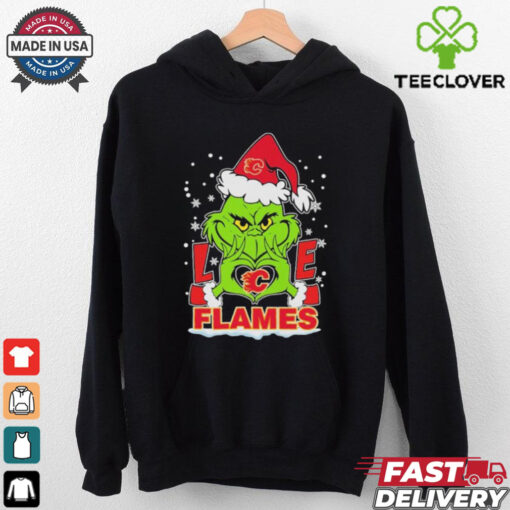 Grinch Hand Love Calgary Hockey Christmas Shirt