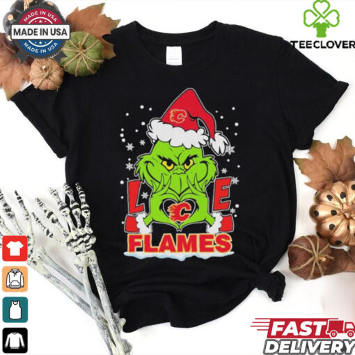 Grinch Hand Love Calgary Hockey Christmas Shirt