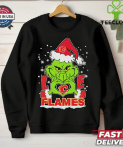 Grinch Hand Love Calgary Hockey Christmas Shirt