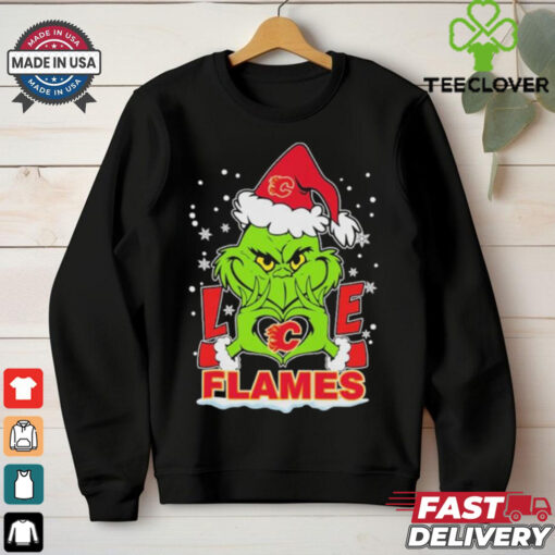 Grinch Hand Love Calgary Hockey Christmas Shirt