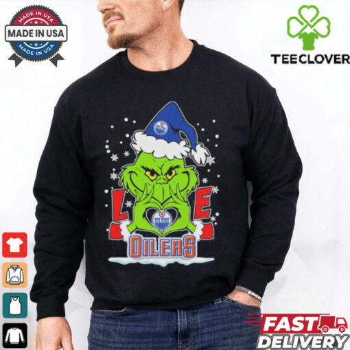Grinch Hand Love Edmonton Hockey Christmas Shirt