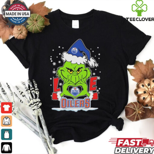 Grinch Hand Love Edmonton Hockey Christmas Shirt