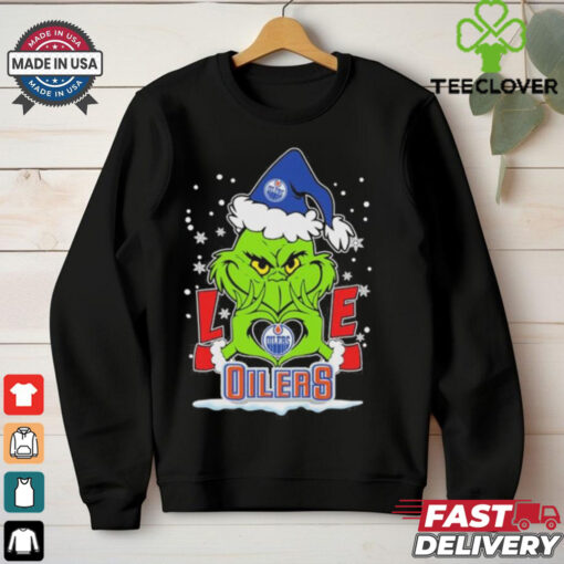 Grinch Hand Love Edmonton Hockey Christmas Shirt