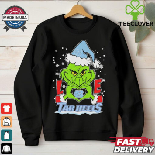 Grinch Hand Love North Carolina Tar Heels Christmas Shirt