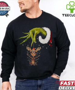 Grinch Hand Moose Christmas Lights 2024 Shirt