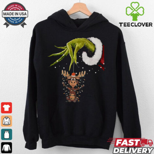 Grinch Hand Moose Christmas Lights 2024 Shirt