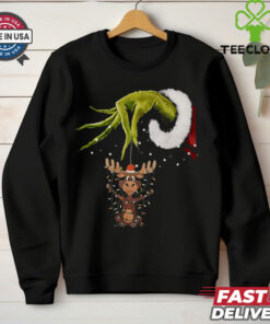 Grinch Hand Moose Christmas Lights 2024 Shirt