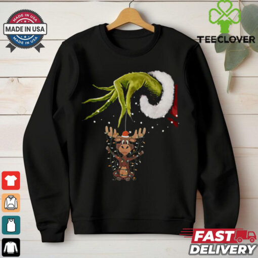 Grinch Hand Moose Christmas Lights 2024 Shirt