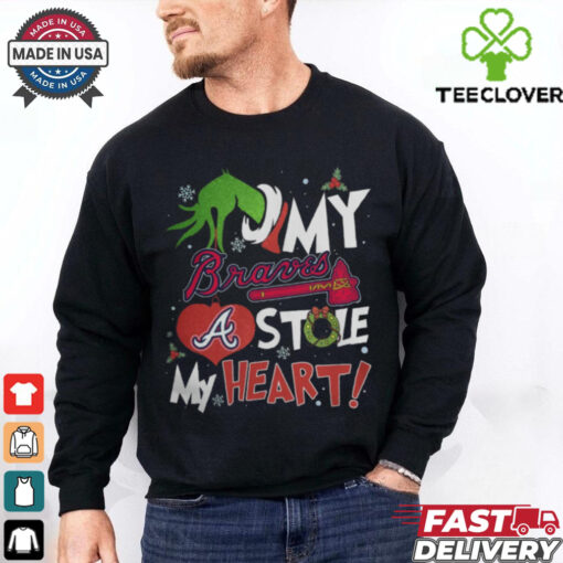 Grinch Hand My Atlanta Braves Stole My Heart Christmas 2024 Shirt