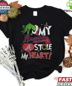 Grinch Hand My Atlanta Braves Stole My Heart Christmas 2024 Shirt