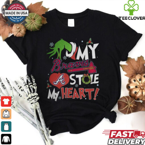 Grinch Hand My Atlanta Braves Stole My Heart Christmas 2024 Shirt