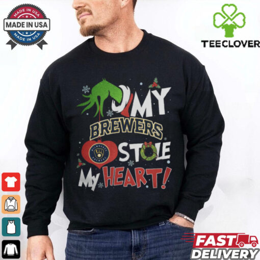 Grinch Hand My Milwaukee Brewers Stole My Heart Christmas 2024 Shirt