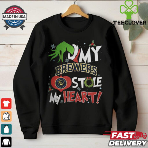 Grinch Hand My Milwaukee Brewers Stole My Heart Christmas 2024 Shirt