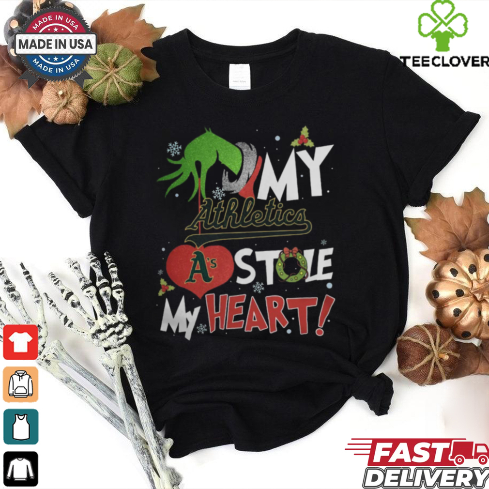 Grinch Hand My Oakland Athletics Stole My Heart Christmas 2024 Shirt Grinch Hand My Oakland Athletics Stole My Heart Christmas 2024 Shirt