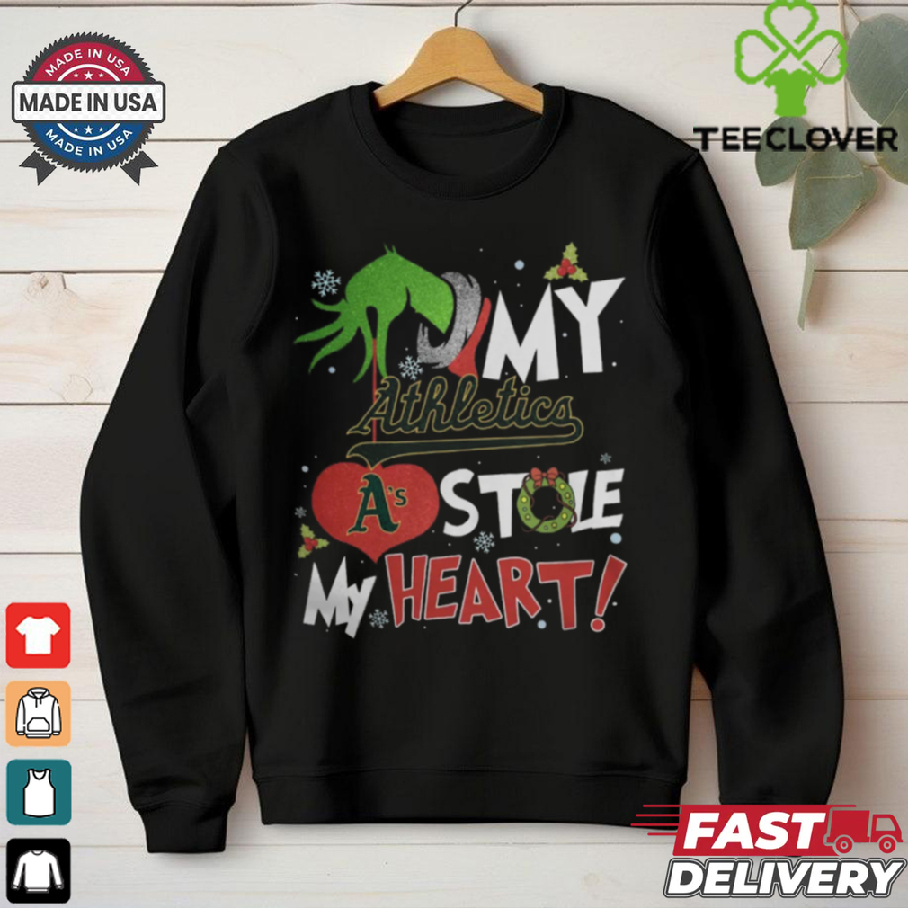 Grinch Hand My Oakland Athletics Stole My Heart Christmas 2024 Shirt Grinch Hand My Oakland Athletics Stole My Heart Christmas 2024 Shirt
