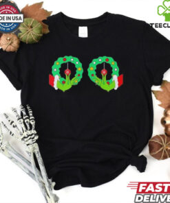 Grinch Hand Wreath Boobies Merry Christmas shirt