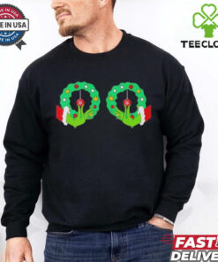 Grinch Hand Wreath Boobies Merry Christmas shirt