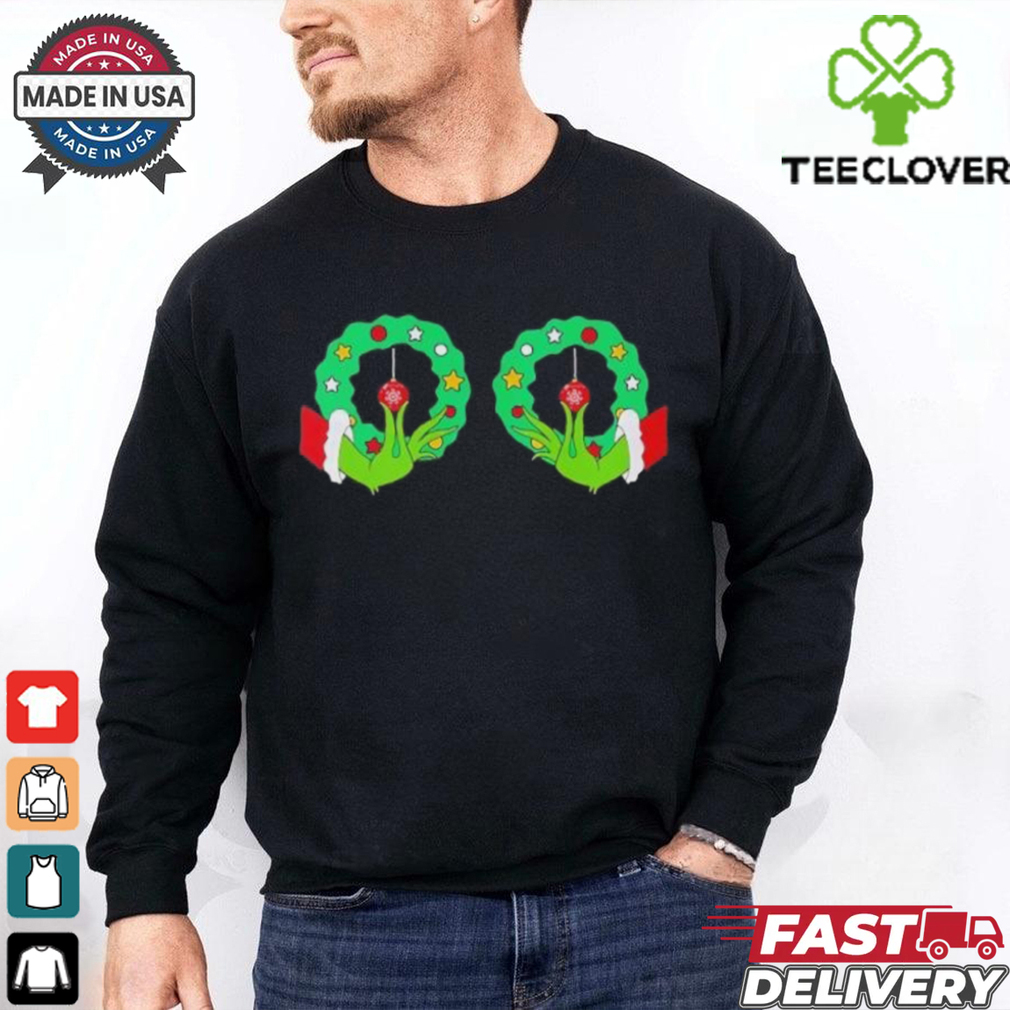 Grinch Hand Wreath Boobies Merry Christmas shirt Grinch Hand Wreath Boobies Merry Christmas shirt