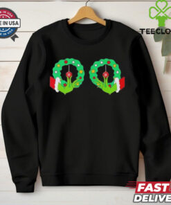 Grinch Hand Wreath Boobies Merry Christmas shirt
