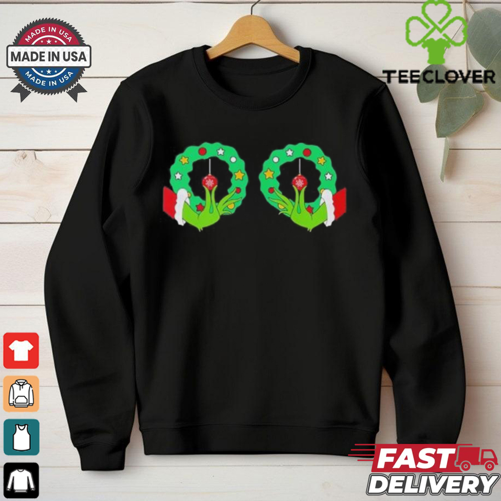 Grinch Hand Wreath Boobies Merry Christmas shirt Grinch Hand Wreath Boobies Merry Christmas shirt