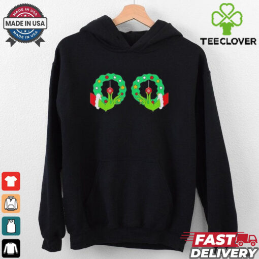 Grinch Hand Wreath Boobies Merry Christmas shirt