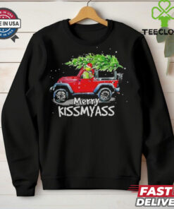 Grinch Hat Santa Car Jeep Merry Kissmyass Christmas Shirt