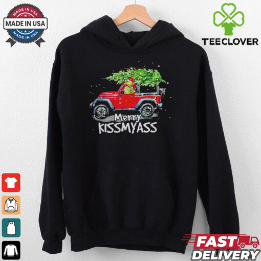 Grinch Hat Santa Car Jeep Merry Kissmyass Christmas Shirt