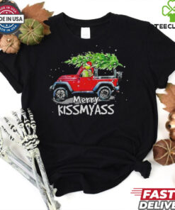 Grinch Hat Santa Car Jeep Merry Kissmyass Christmas Shirt