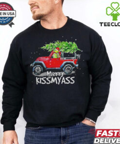 Grinch Hat Santa Car Jeep Merry Kissmyass Christmas Shirt