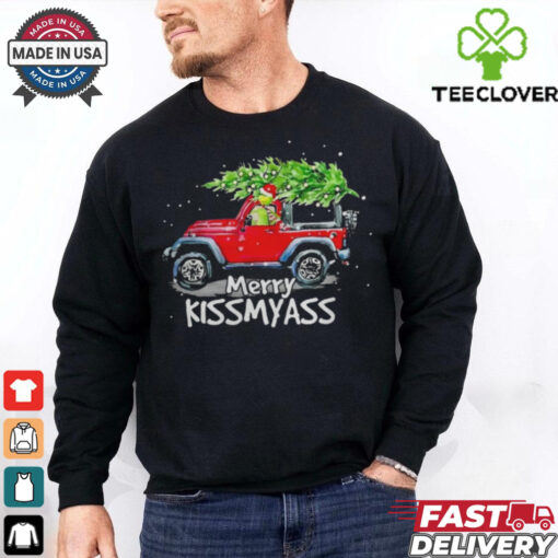 Grinch Hat Santa Car Jeep Merry Kissmyass Christmas Shirt