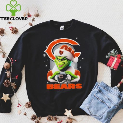 Grinch Hat Santa Chicago Bears Helmet Logo Merry Christmas Shirt