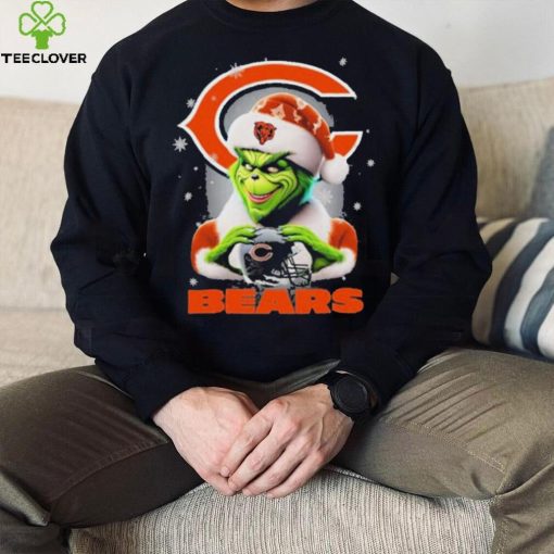 Grinch Hat Santa Chicago Bears Helmet Logo Merry Christmas Shirt