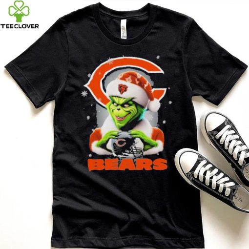 Grinch Hat Santa Chicago Bears Helmet Logo Merry Christmas Shirt