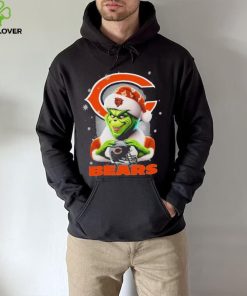 Grinch Hat Santa Chicago Bears Helmet Logo Merry Christmas Shirt