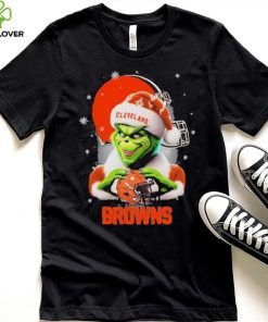Grinch Hat Santa Cleverland Browns Helmet Logo Merry Christmas Shirt