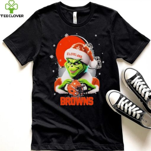 Grinch Hat Santa Cleverland Browns Helmet Logo Merry Christmas Shirt