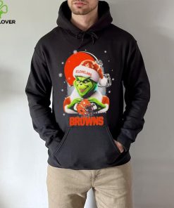 Grinch Hat Santa Cleverland Browns Helmet Logo Merry Christmas Shirt