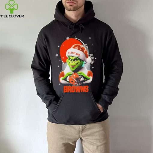 Grinch Hat Santa Cleverland Browns Helmet Logo Merry Christmas Shirt