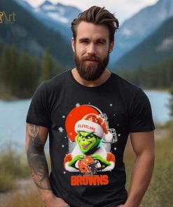 Grinch Hat Santa Cleverland Browns Helmet Logo Merry Christmas Shirt