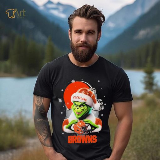 Grinch Hat Santa Cleverland Browns Helmet Logo Merry Christmas Shirt